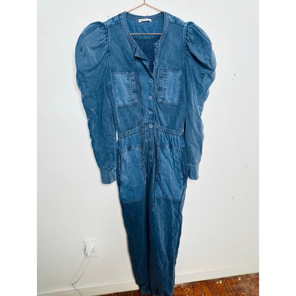 ULLA JOHNSON Indigo Acid Denim Puff Sleeve Sadie Jumpsuit size Small - Picture 4 of 14